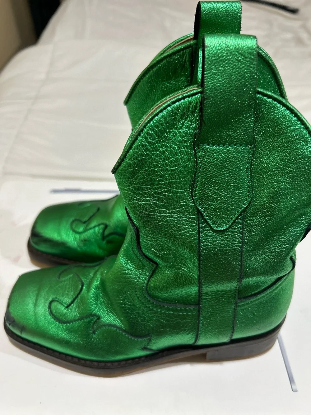 Maison Mangostan Metallic CITRON Green leather Cowboy Boots EU 29 | US 12